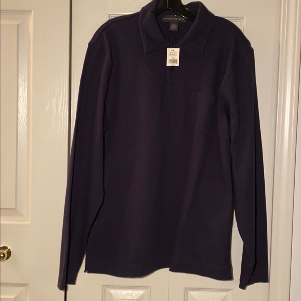 NWT Banana Republic mens 2 button blue/black polo